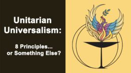 Unitarian Universalism white text over a black backround next to an image of the UUCP logo