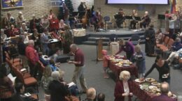 Screenshot from Blue Boat Home YouTube video; UUCP congregation in Sanctuary