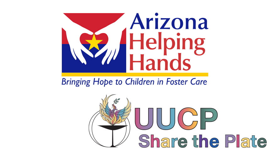 A picture of the Arizona Helping Hands logo floating over the UUCP Share the Plate Logo