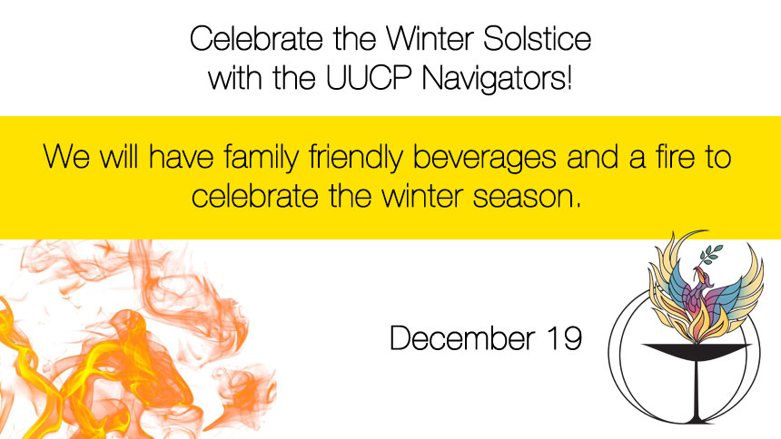A picture of flames next to the UUCP logo with the text Celebrate the Winter Solstice with UUCP Navigators on top
