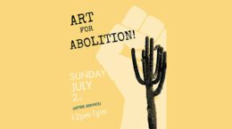 Art for abolition picture of a fist and a cactus tree on a yellow background