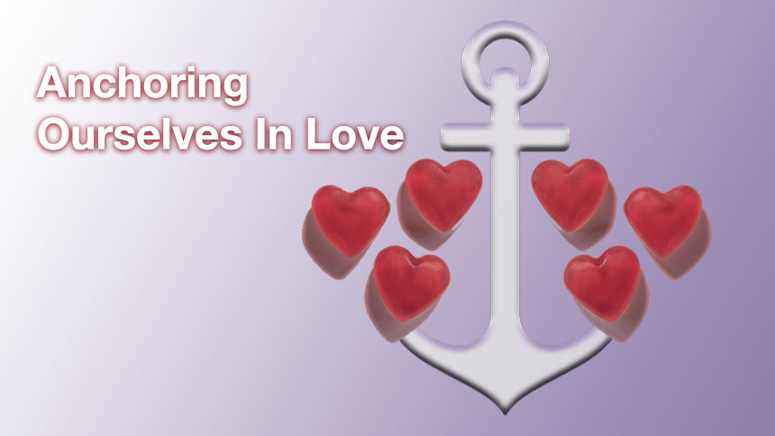 a group of hearts surrounding an anchor on a gradient background.