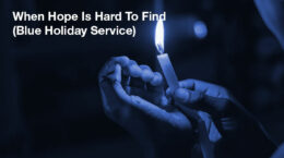 Hands holding a candle, with the text When hope is hard to find in white over them.