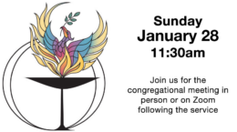 A picture of the the UUCP logo next to black text: Sunday January 28 11:30am