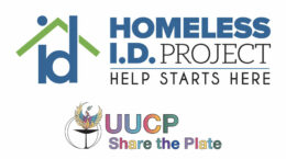 The Homeless ID project logo above the UUCP Share the Plate logo on a white background.