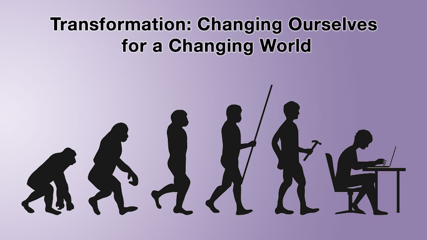 A silhouette of the evolution of man in a humorous style.